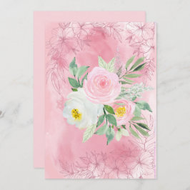 Blanco  roze en witte Waterverven bloemen Aankondiging