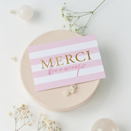 Blanco roze stripes Merci volbracht Bedankkaart