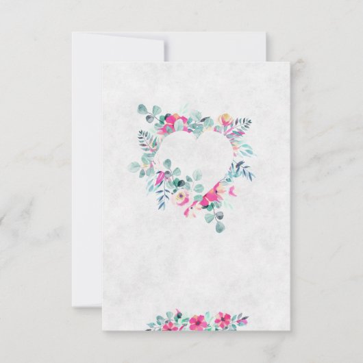 Blanco roze waterverf florale hartbruiloft kaart (Voorkant)