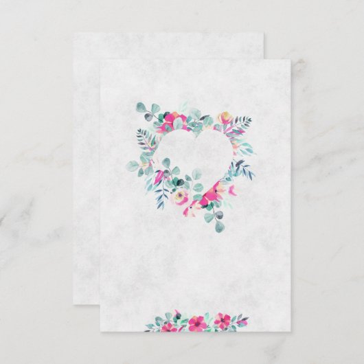 Blanco roze waterverf florale hartbruiloft kaart (Voorkant / Achterkant)