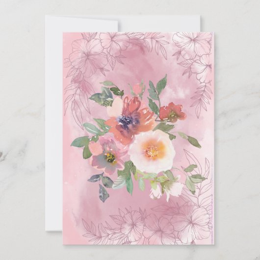 Blanco roze Waterverven bloemen Aankondiging (Voorkant)