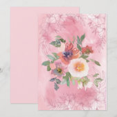 Blanco roze Waterverven bloemen Aankondiging (Voorkant / Achterkant)