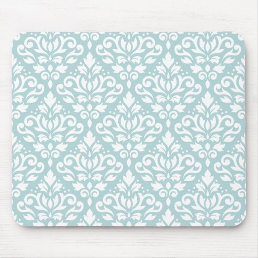 Blanco scroller Damask Ptn op Duck Egg Blue (B) Muismat (Voorkant)