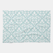 Blanco scroller Damask Ptn op Duck Egg Blue (B) Theedoek (Horizontaal)