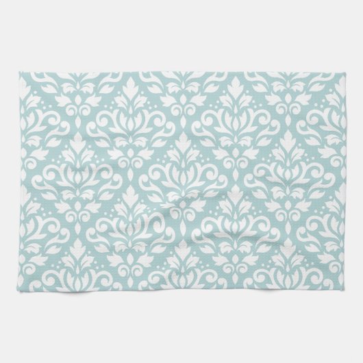 Blanco scroller Damask Ptn op Duck Egg Blue (B) Theedoek (Horizontaal)