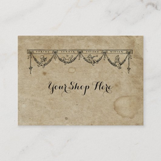 Blanco seizoen en Cherub Antiek papier van 1880 Visitekaartje (Voorkant)