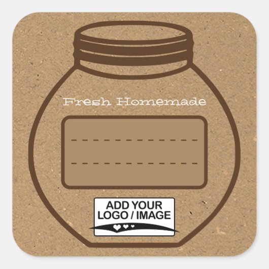 Blanco tekstvak Kraft Paper Brown Jam Logo Cute Vierkante Sticker (Voorkant)