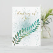 Blanco Turquoise en Gold Tropical Leaf Thinking of Aankondiging (Staand voorkant)