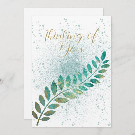 Blanco Turquoise en Gold Tropical Leaf Thinking of Aankondiging (Voorkant / Achterkant)