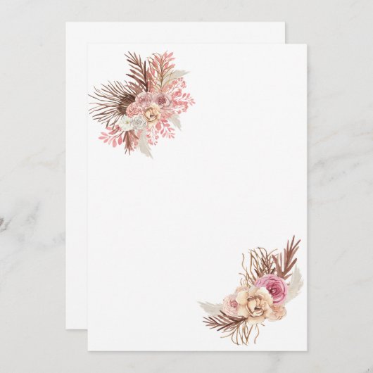 Blanco uitnodiging DIY Boho Dusty Roos Bloemen (Voorkant / Achterkant)