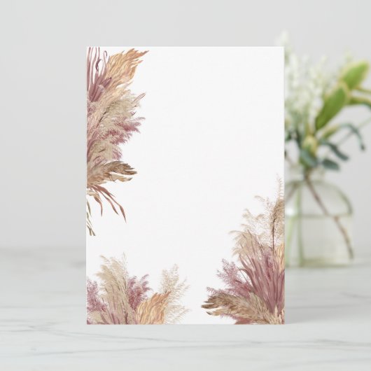 Blanco uitnodiging DIY Pampas Grass Donker Mauve R (Staand voorkant)