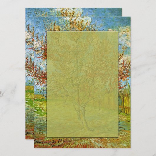 blanco uitnodiging, roze roze bleekboom in bloesem kaart (Voorkant / Achterkant)