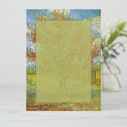 blanco uitnodiging, roze roze bleekboom in bloesem kaart (Staand voorkant)