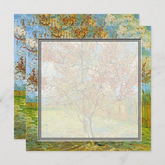 blanco uitnodiging, roze roze bleekboom in bloesem kaart (Voorkant / Achterkant)