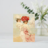 Blanco uitnodiging Victoriaans vrienden strand (Staand voorkant)