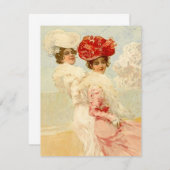 Blanco uitnodiging Victoriaans vrienden strand (Voorkant / Achterkant)