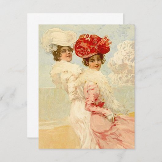 Blanco uitnodiging  Victoriaans vrienden strand (Voorkant / Achterkant)