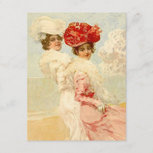 Blanco uitnodiging  Victoriaans vrienden strand