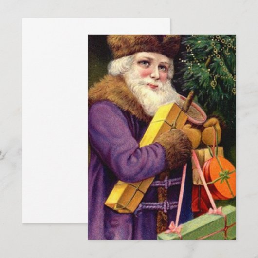 Blanco uitnodigingen  Woodland Santa Paars (Voorkant / Achterkant)