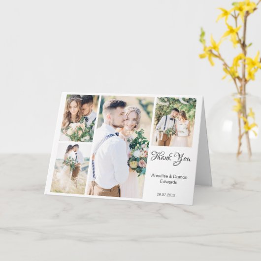 Blanco vier foto-bruiloft met dankkaart kaart (Gele Bloem)