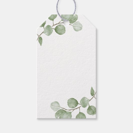 Blanco Waterverf Eucalyptus bruiloft Cadeaulabel (Voorkant)