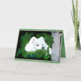 Blanco Wenskaart van de Douane; Samoyed in de tuin Kaart