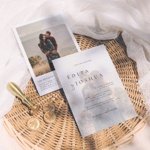 Blanco y Negro Todo En Uno Invitación de Boda QR Kaart