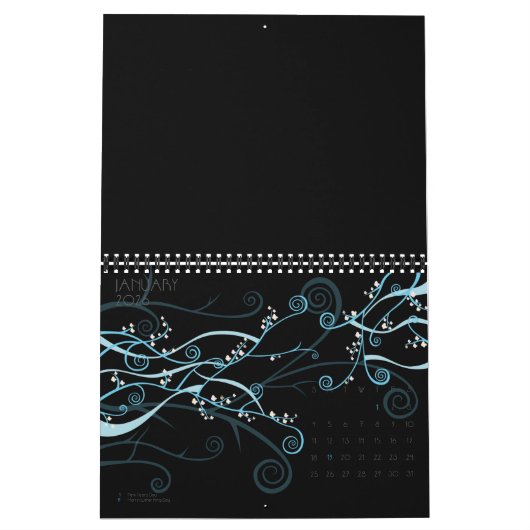 Blanco zwarte kalender met Feestdagen 12 maanden (Jan 2026)