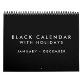 Blanco zwarte kalender met Feestdagen 12 maanden (Hoes)