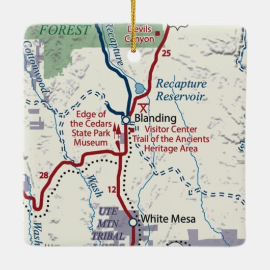 Blanding Utah  kaart Keramisch Ornament (Achterkant)