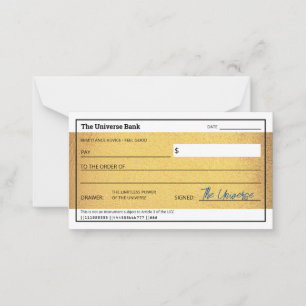 Blank Abundance Check Gold Wet van Aantrekking Notitiekaartje