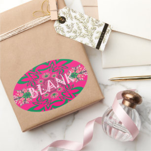 Blank Baby Levendig Roze Bloemen Paarse Schaduw Mo Ovale Sticker