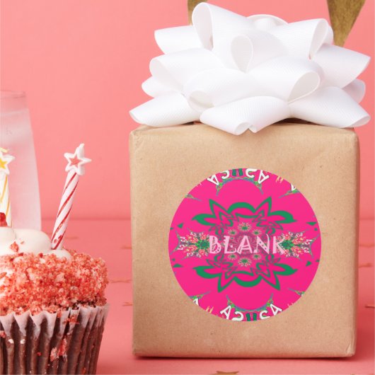 Blank Baby Levendig Roze Bloemen Paarse Schaduw Mo Ronde Sticker (Feest)