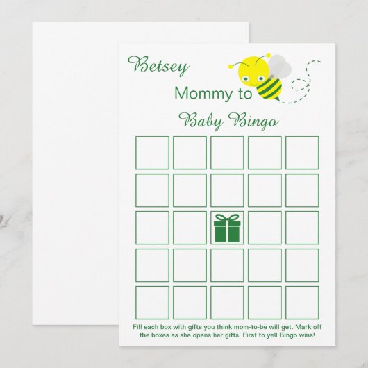 Blank Baby shower Bingo Kaarten met Bumblebee (Voorkant / Achterkant)