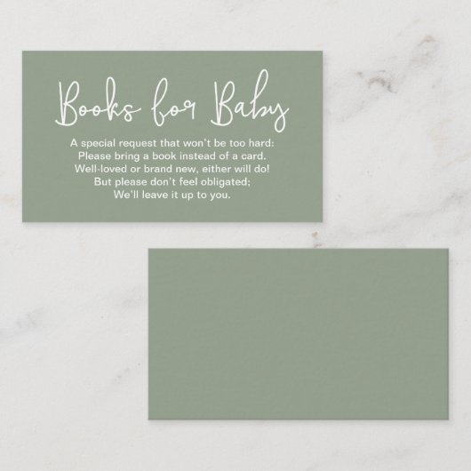 Blank back Sage Green Baby shower Book Request Informatiekaartje (Voorkant / Achterkant)