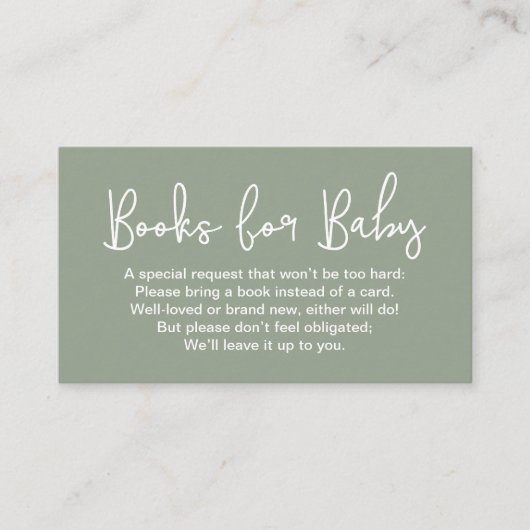 Blank back Sage Green Baby shower Book Request Informatiekaartje (Voorkant)