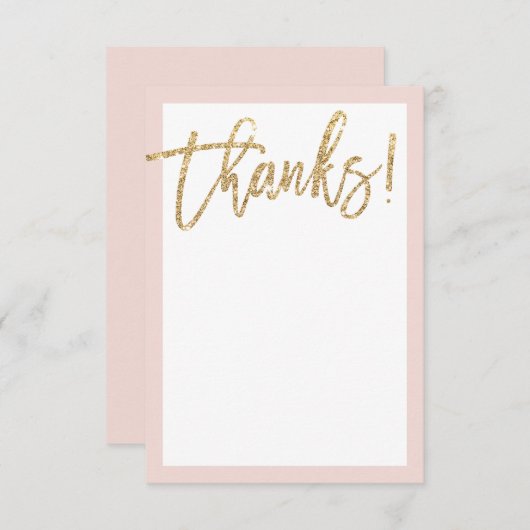 BLANK BEDANKT Gouden glitter script blush roze (Voorkant / Achterkant)