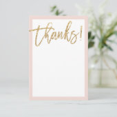 BLANK BEDANKT gouden glitterscript roze blos (Staand voorkant)