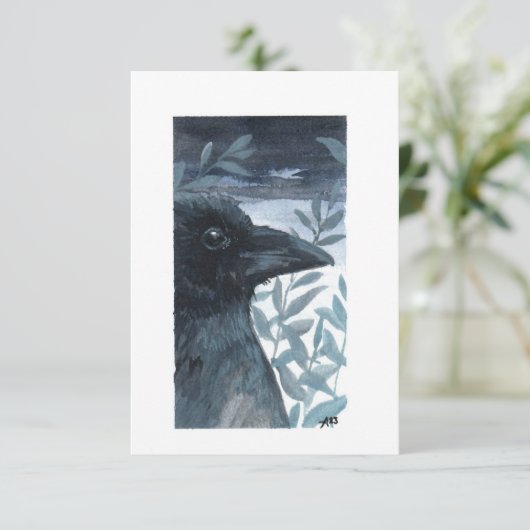 Blank - Black Bird Waterverf Bedankkaart (Staand voorkant)