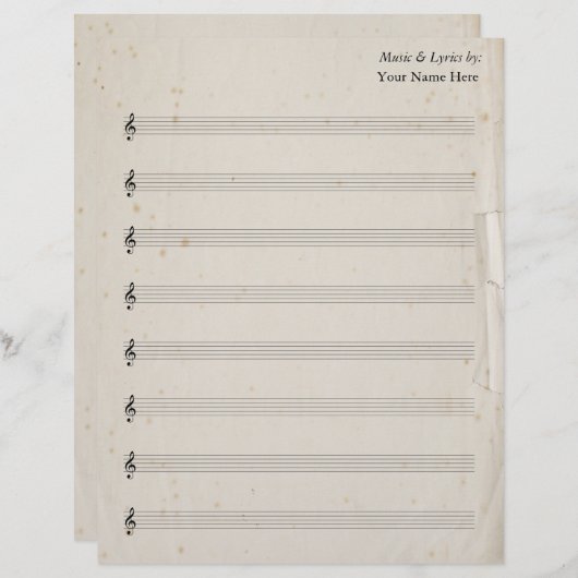 Blank Bladmuziek 8 Stave Antiek gescheurd papier (Voorkant / Achterkant)
