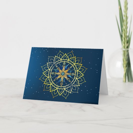 Blank Blauw & Goud Mandala Kerst Kaart (Voorkant)