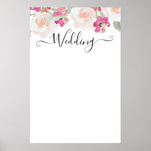 Blank Blush Roze Raspberry Bloemen Trouwbord Poster