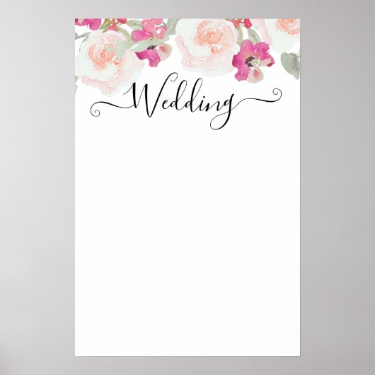 Blank Blush Roze Raspberry Bloemen Trouwbord Poster (Voorkant)
