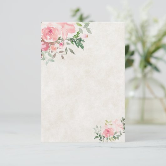 Blank Blush roze waterverf bloem bruiloft Kaart (Staand voorkant)