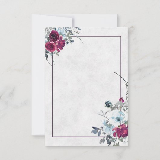 Blank Bourgogne en blauw waterverf florale bruilof Kaart (Voorkant)