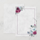 Blank Bourgogne en blauw waterverf florale bruilof Kaart (Voorkant / Achterkant)