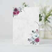 Blank Bourgogne en blauw waterverf florale bruilof Kaart (Staand voorkant)