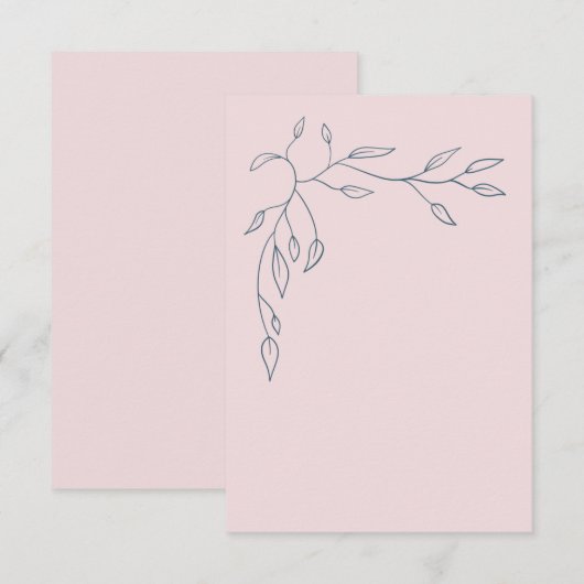 Blank bruiloft Dank Kaart roze / Navy bladeren (Voorkant / Achterkant)