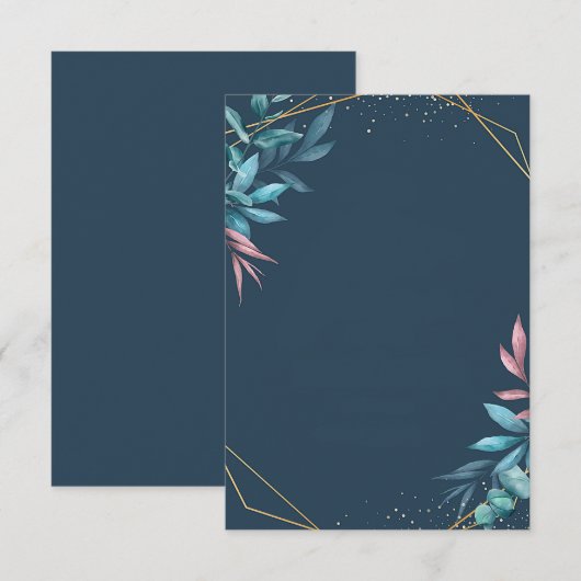 Blank budget blauw en roze botanische bruiloft kaart (Voorkant / Achterkant)