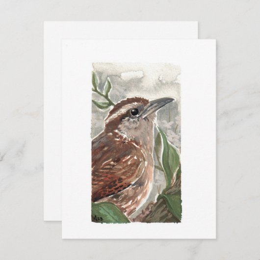 Blank - Carolina Wren Waterverf Print Feestdagenkaart (Voorkant / Achterkant)